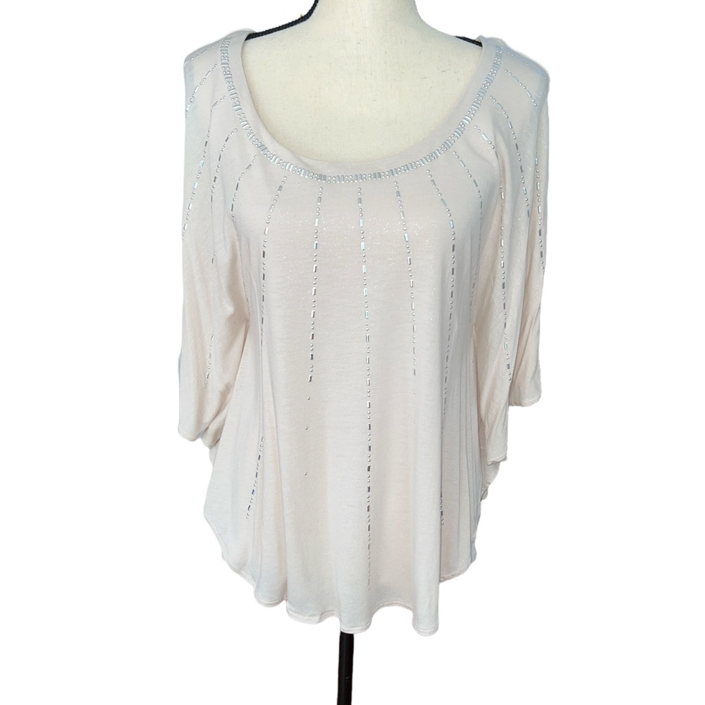 White House Black Market Champagne Sparkle Layered Top w/ Silver Gems
